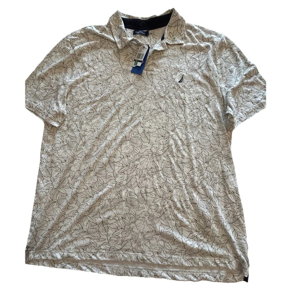 NWT Nautica Polo Shirt Mens Sz XXL Classic Fit White Hawaiian Embroidered Golf